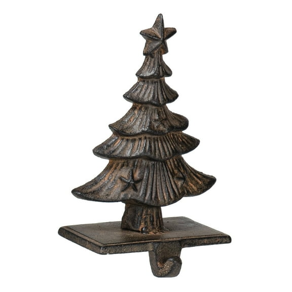 Red Co. 6.75" Decorative Cast Iron Stocking Holder with Hook in Old Bronze Finish – Christmas Tree