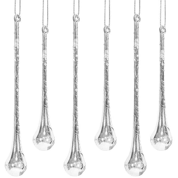 Red Co. 6" and 8" Decorative Silver Glass Icicle Drop Hanging Christmas Tree Ornaments, Set of 6