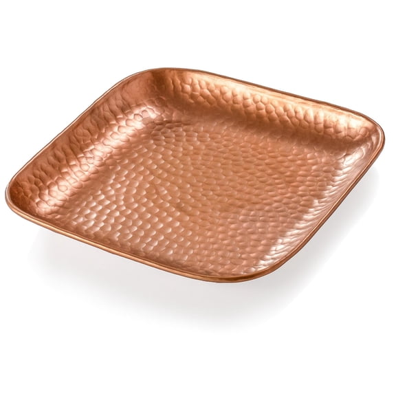 Red Co. 9 x 9 Decorative Square Hammered Metal Centerpiece Serving Tray, Copper