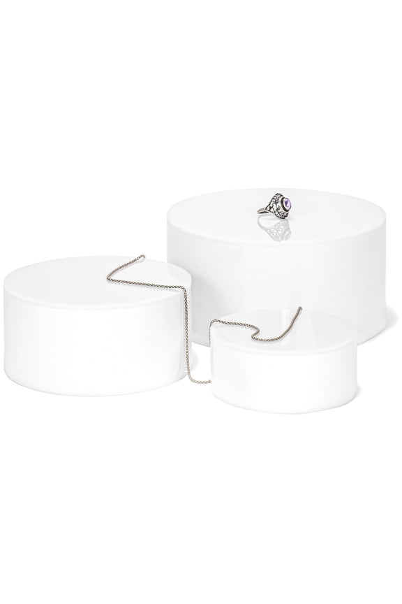 Set of 3 (6", 5", 4") Acrylic Round Cylinder Display Nesting Riser Stands with Hollow Bottoms, White