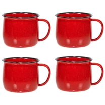 Red Co. Set of 4 Enamelware Metal 12 Oz Round Camping Coffee Mugs with Handle, White-Speckled Red/Black Rim