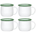 thumbnail image 1 of Red Co. Set of 4 Enamelware Metal 12 Oz Round Camping Mugs with Handle, Solid White/Dark Green Rim, 1 of 9
