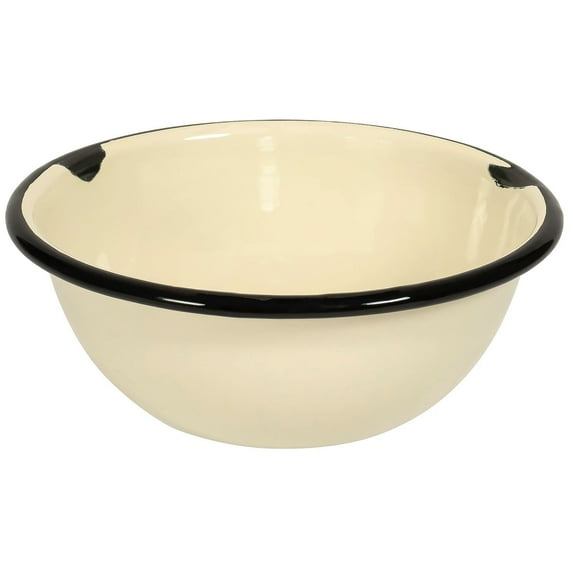Red Co. Set of 4 Enamelware Metal Classic 20 oz Round Cereal Bowl, Distressed Cream/Black Rim