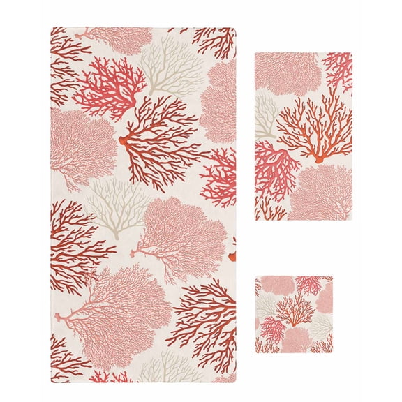 Red Coastal Bath Towels for Bathroom Set,Luxury Microfiber Towels Gifts for Women,Quick Dry Beach Kitchen Hand Hair Face Towel and Dish Washcloth,Vintage Coral Ocean Modern Sea Abstract Towels+Set