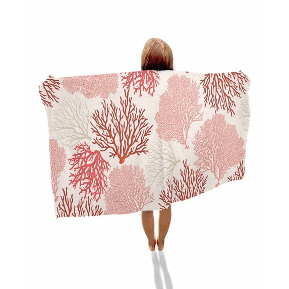 Red Coastal Beach Towels Oversized Super Absorbent, Vintage Coral Ocean Modern Sea Abstract Lightweight Bath Towel Quick Dry Sets For Bathroom/Pool/Rv Camping/Beach Play/Gym Room/Picnic 23"x47"