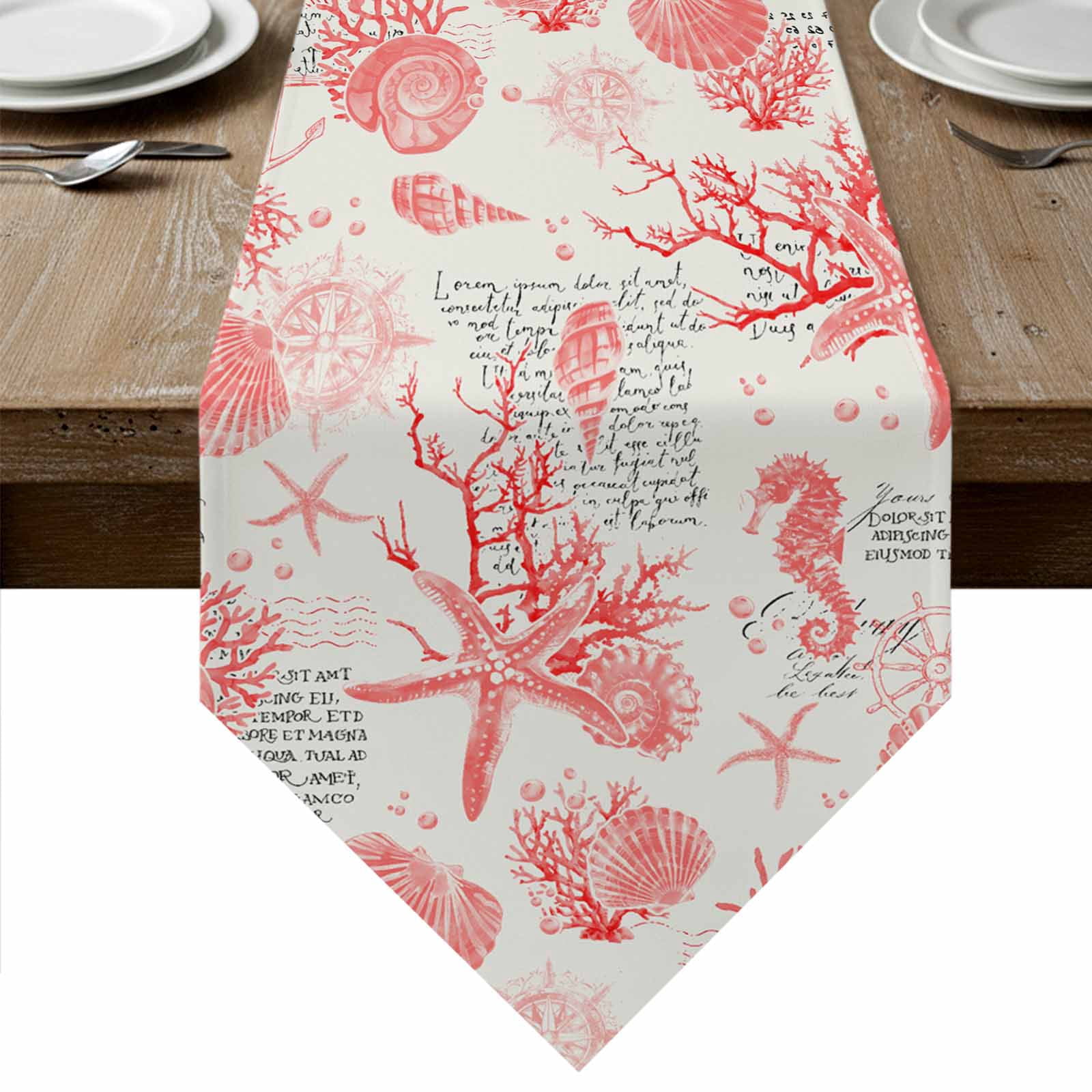 Shell Table Runner Red Coastal Shells Table Runner Linen Burlap Table Runner 70 Inches ...
