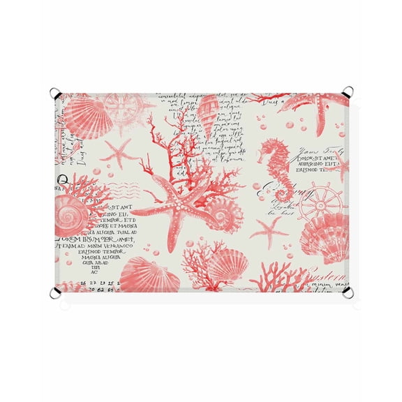 Red Coastal Sun Shade Sail 8'X10' Starfish Shell Coral Seahorse UV Block Outdoor Sail Shades Breathable Waterproof Rectangular Sunshade for Patio Garden Pool Pergola Porch