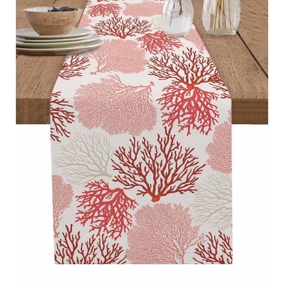 Red Coastal Table Runner Vintage Coral Ocean Modern Sea Abstract Tablerunners 13 x 36 Inch, Table Decorations Tabletop Scarf for Summer Gathering Holiday Farmhouse Kitchen Dining Decor
