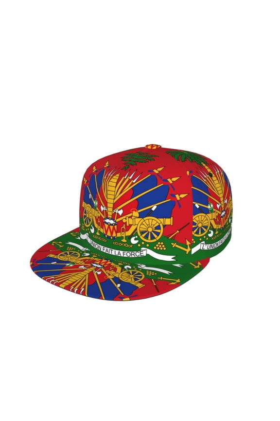 Red Coat Of Arms Of Haiti Flat Brim Trucker Cap Adjustable Snapback Hat For Men Women