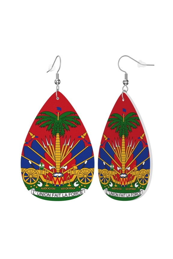 Red Coat Of Arms Of Haiti Leather Teardrop Earring Lightweight Drop Earrings For Women