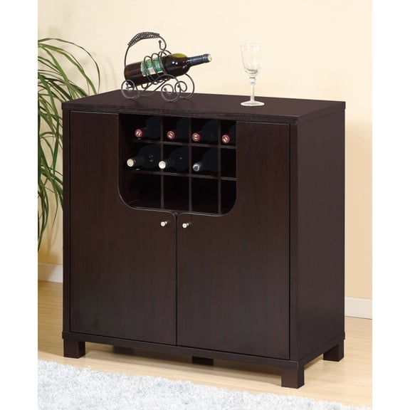 Red Cocoa 2-Door Wine Cabinet with Removable Bottle Rack & Metal Glass Holders, 4-Shelf Storage Sideboard