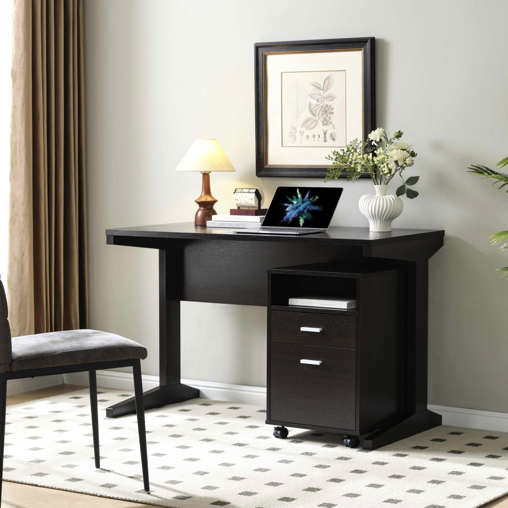 Red Cocoa Compact Desk with Modesty and Detached File Cabinet - Perfect ...