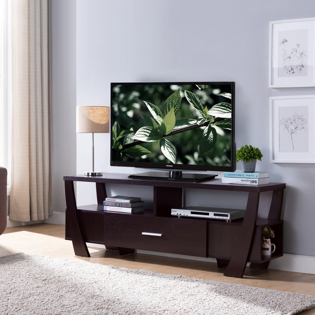 Curved Red Cocoa 60'' TV Stand with Spacious Storage