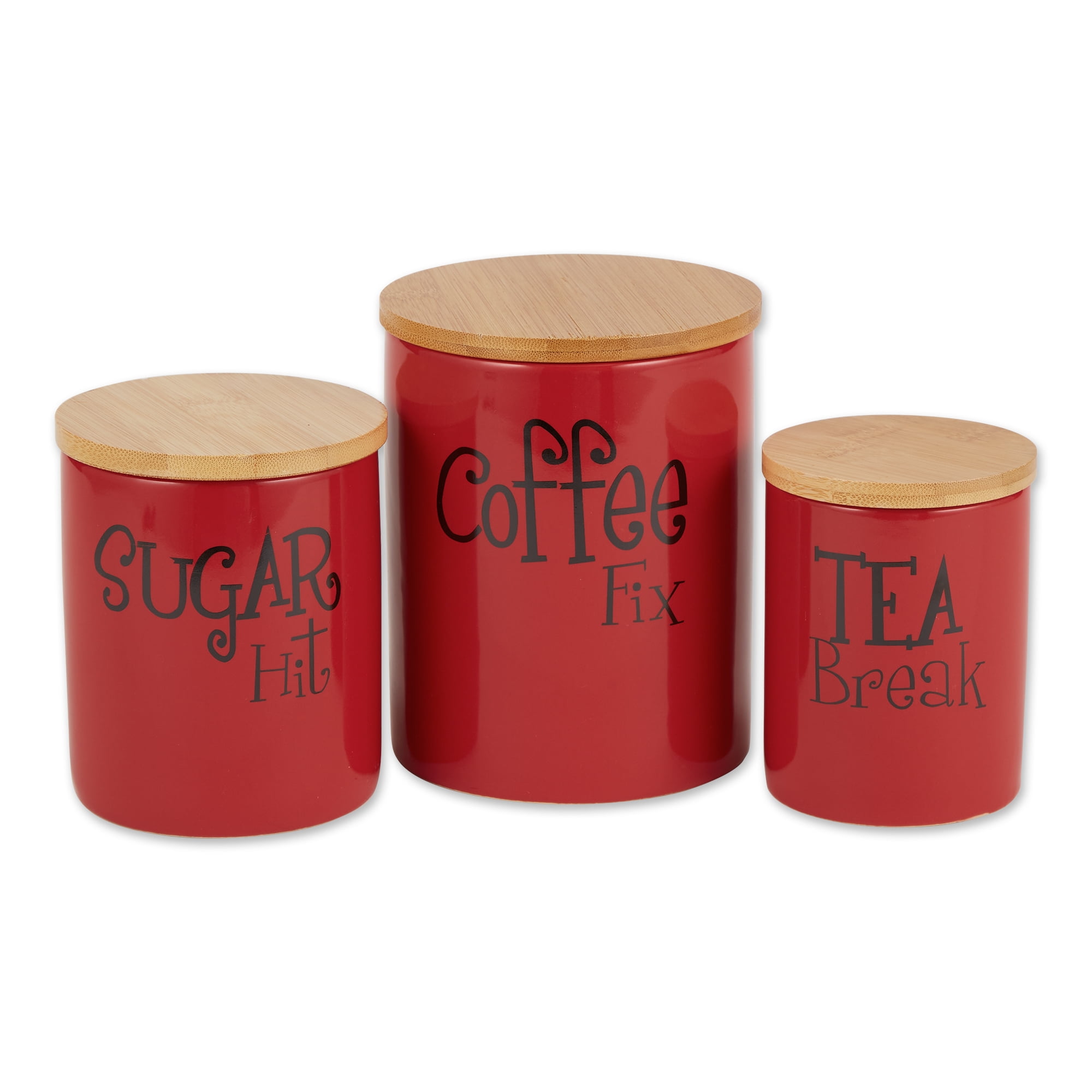 Red Coffee, Sugar, Tea Ceramic Canister (Set of 3)