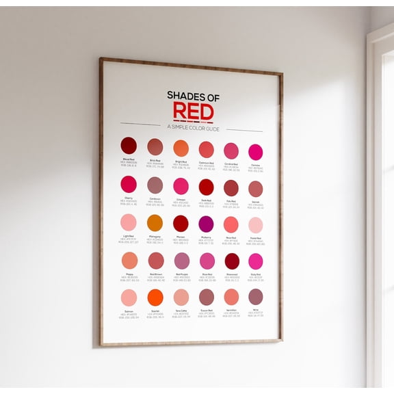 Red Color Chart Shades Hex RGB Poster, Unframed Paper Poster 8x10in
