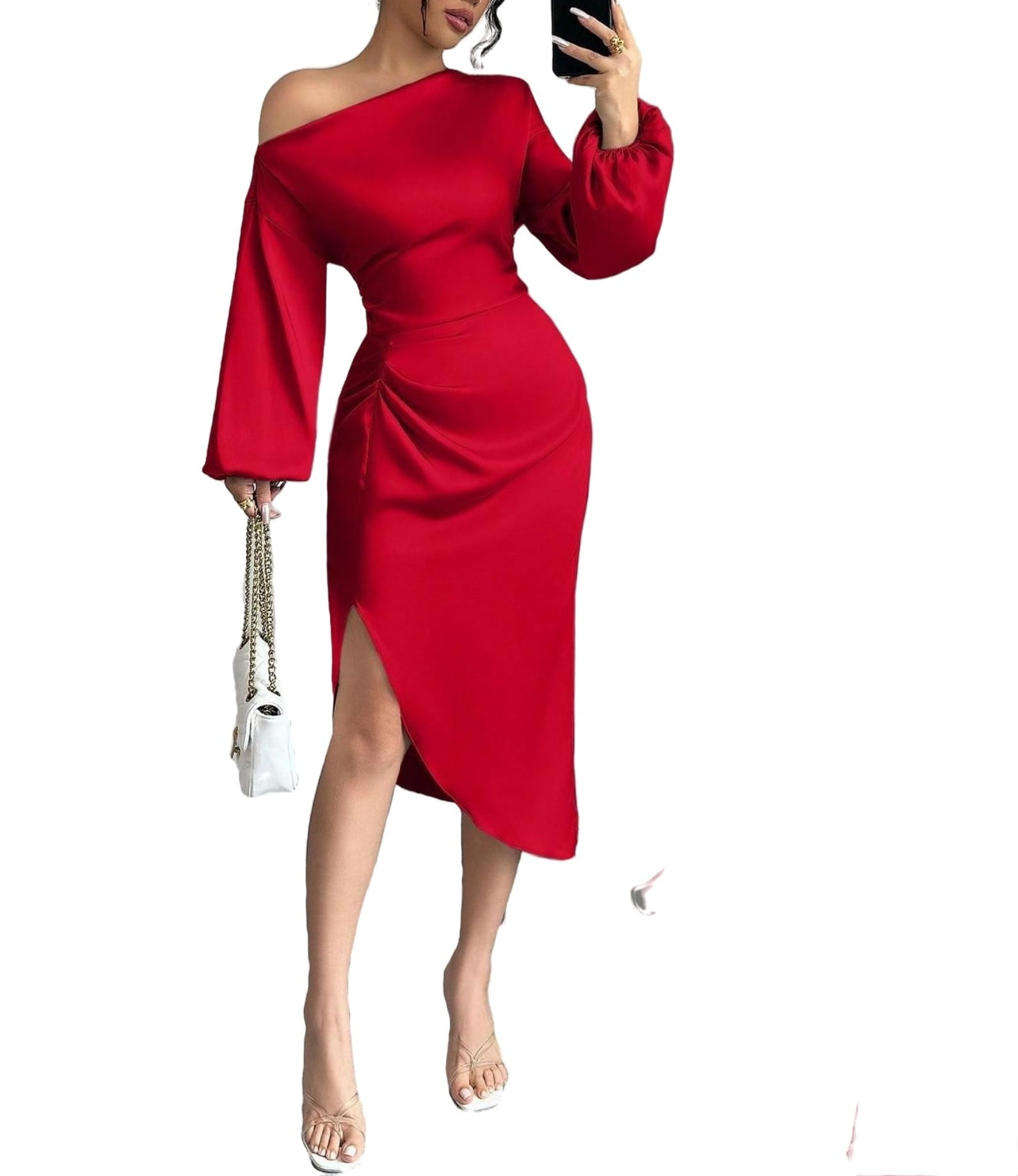 Formal Temperament Elegant And Intellectual Mid-sleeve Red Dress Women