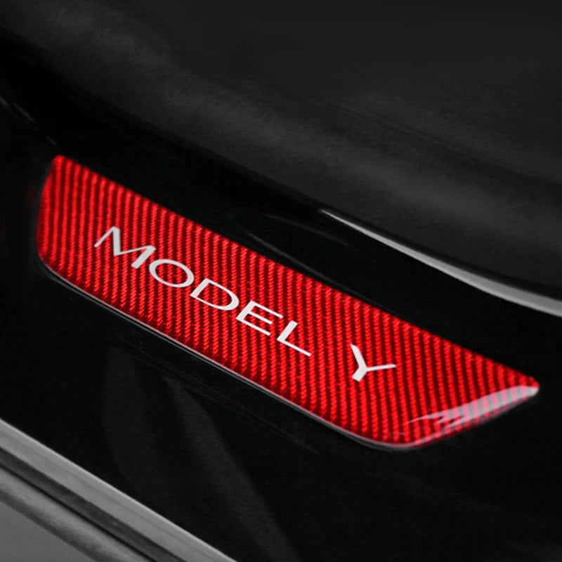 Red Color For Tesla Model Y Model Y Juniper 2025 Car Door Sill Panel Carbon Fiber Trim Protector Sticker Tuning Interior Accessories