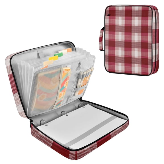 Red Color Gingham Pattern with Fabric Texture Accordion File Organizer Expanding File Folder 3-Ring Binder Bag 500 Sheets A4 Size
