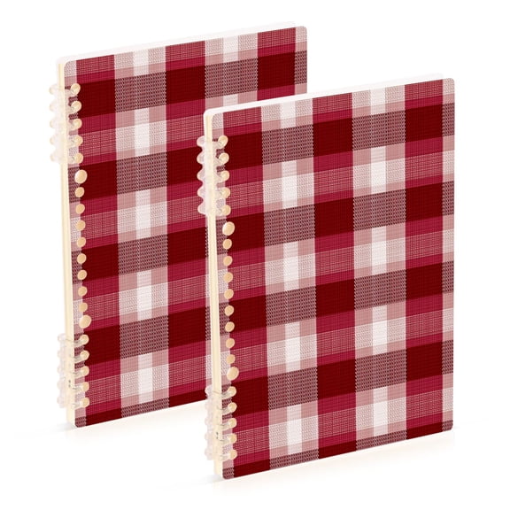Red Color Gingham Pattern with Fabric Texture Notebook Detachable Coil Notebook Diary Plan Book A5 Size 60 Pages 1 Pack
