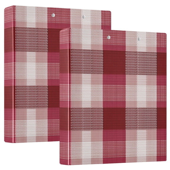 Red Color Gingham Pattern with Fabric Texture Round Ring Binder 3 Rings 1.5" Capacity File Storage for A4 Size 1 Pack