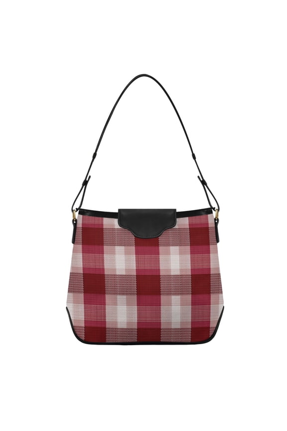 Red Color Gingham Pattern with Fabric Texture Women's Tote Bag Convertible Handbags Hobo Shoulder Bag with Zipper Magnetic Snap