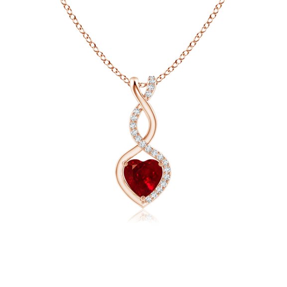 Red Color Infinity Heart Pendant with Zircons - Rose Gold Gift