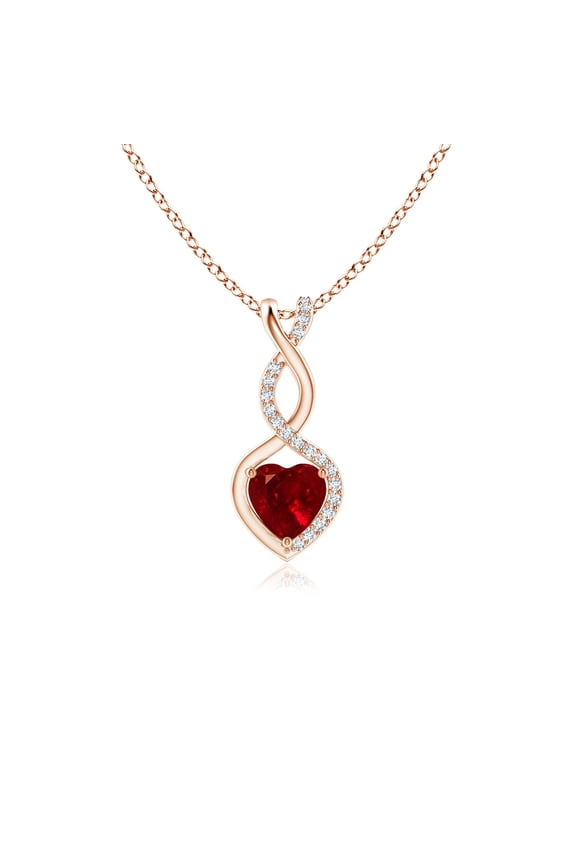 Red Color Infinity Heart Pendant with Zircons - Rose Gold Gift