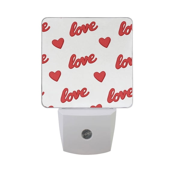 Red Color Love Text Hearts Valentine LED Night Light Sensor Lamp Plug-in Adjustable Brightness 2 Pack