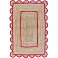 thumbnail image 1 of Red Color Scallop Pattern Jute Bohemian Area Rug, 1 of 4