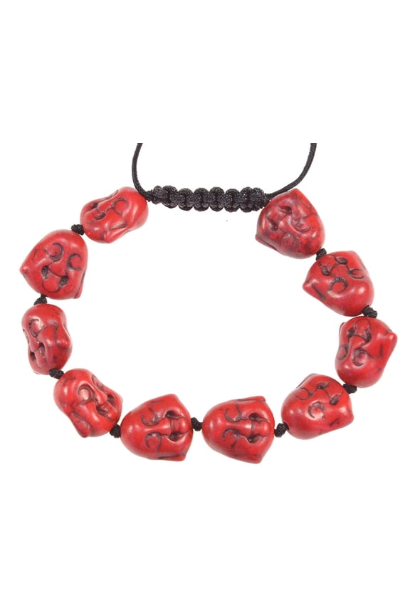 Red Color Turquoise Happy Buddha Macrame Style Adjustable Bracelet - Good for Healing and Protection - 91071