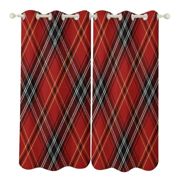Red Colored Diamond Grid 2 Panels Blackout Curtains for Bedroom Living Room Drapes Kitchen Room Window Blackout Curtain Grommet