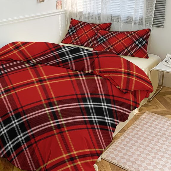 Red Colored Diamond Grid 3D Duvet Cover Set Quilt Cover Theme of for Bedroom Decoration