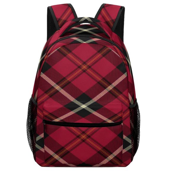 Red Colored Diamond Grid Backpack Men Women Teenage Daypack College Canvas Bags Lightweight
