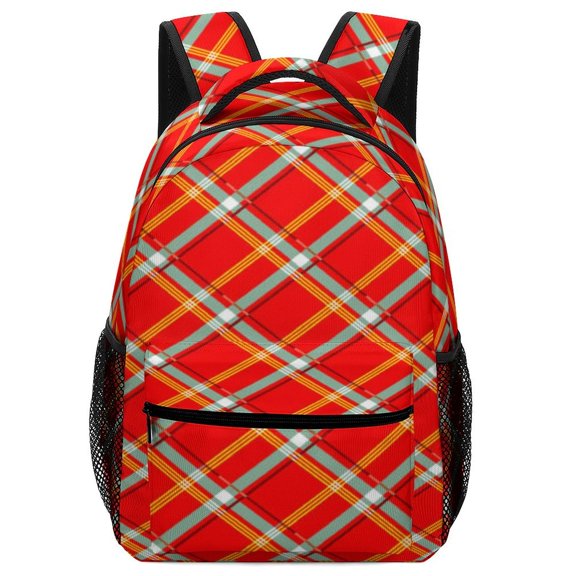 Red Colored Diamond Grid Backpack for Men Women Sport Elementary Rucksack Casual Traveling Shoulder Laptop Bag Daypack 17inch