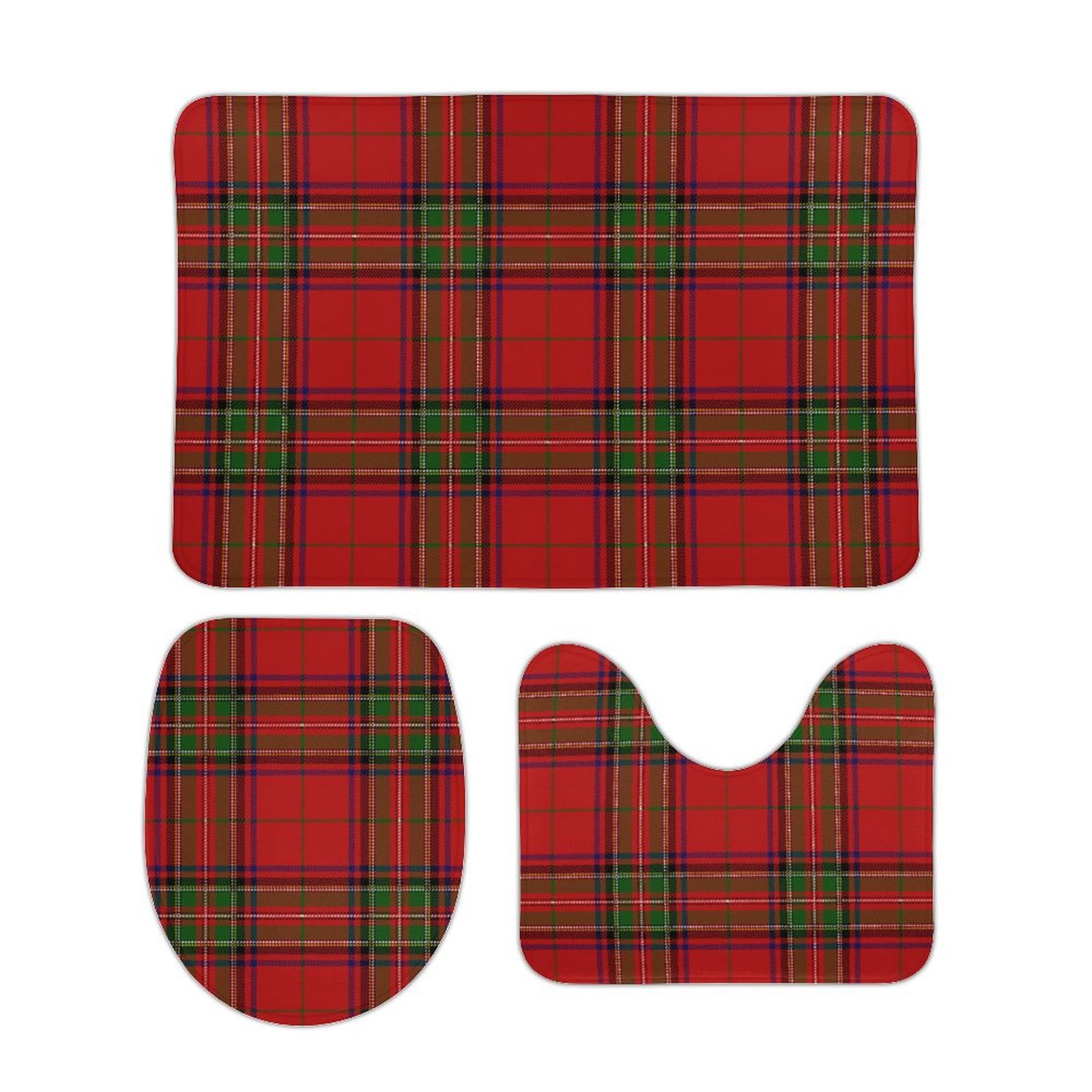 Red Colored Diamond Grid Bathroom Rugs Set 3 Piece with Non-Slip Bath ...