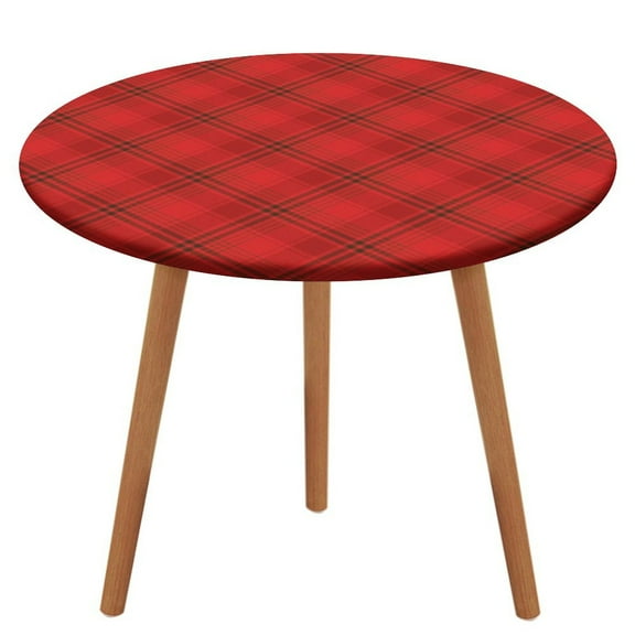 Red Colored Diamond Grid Pattern Round Tablecloth Waterproof Elastic Table Clothes for Dining Table Cute Desk Decor Protector Cover