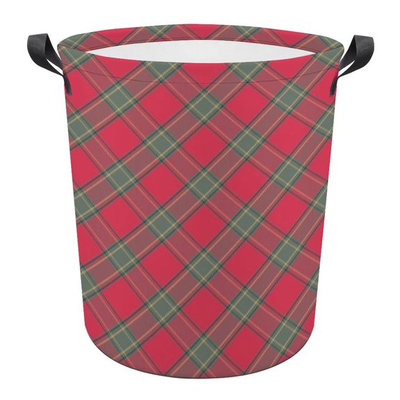 Red Colored Diamond Grid Print Foldable Laundry Basket for Clothes Storage Hamper