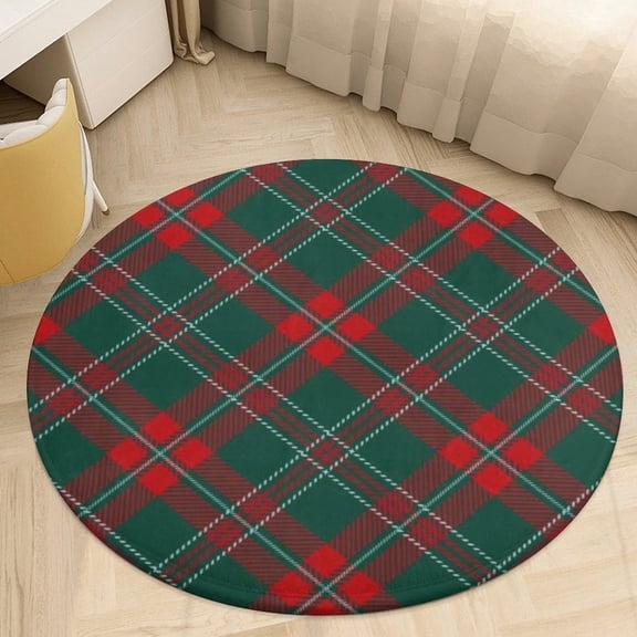 Red Colored Diamond Grid Round Area Rugs for Bedroom Living Room, 4FT Soft Indoor Circle Carpets, Carpet Home Decor Floor Mat