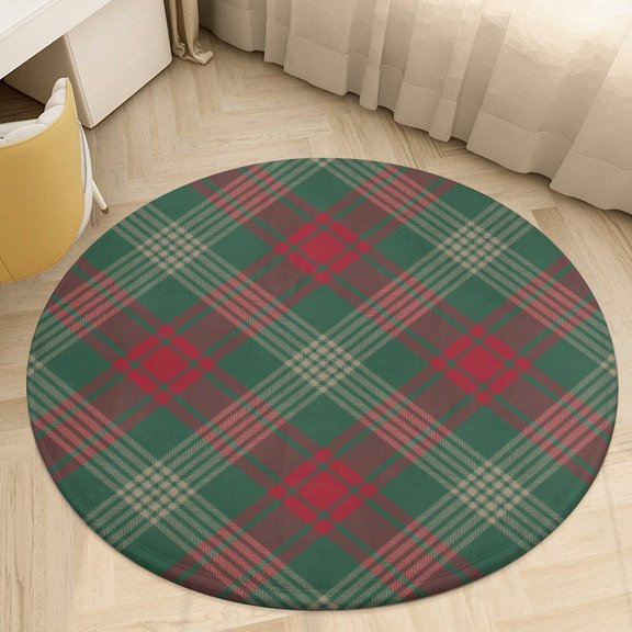 Red Colored Diamond Grid Round Area Rugs for Bedroom Living Room, 5FT Soft Indoor Circle Carpets, Carpet Home Decor Floor Mat