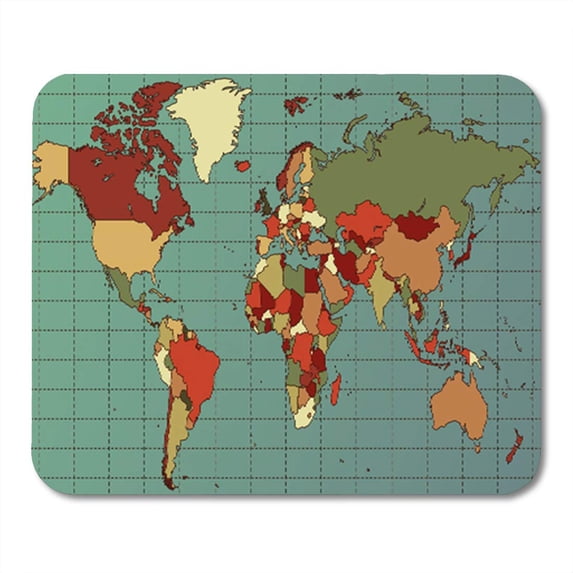 Red Colorful and Detailed World Map All Countries Cartography Collection Mousepad Mouse Pad Mouse Mat 9x10 inch