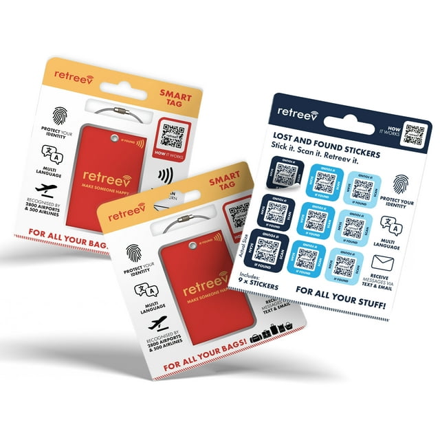 Red Combo - 2 X Red Originals Retreev Smart Tags & 9 X Smart Stickers