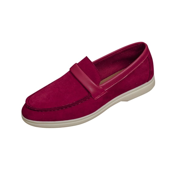 Red Comfortable Round Toe Loafers Women Slip-On Closed Toe Flat Bottom Casual Shoes Lightweight