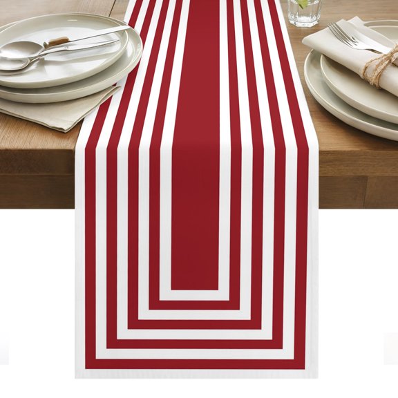 Red Concentric Squares Cotton Linen Table Runner Modern Abstract Minimalist Geometric Lines Dining Table Runners for Home Decor Party Dining Room Restaurant Kitchen Party 13" x 36"