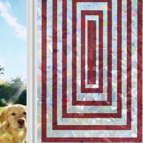 Red Concentric Squares Rainbow Window Privacy Film, Modern Abstract Minimalist Geometric Lines Stained Glass Window Film, Sun Blocking Glass Clings Non Adhesive Door Stickers 17.7 x 39.3 Inches