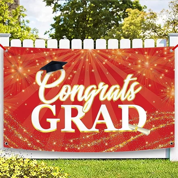 Red Congrats Grad Banner - XtraLarge 72x44 Inch | Red Graduation Banner, Graduation Decorations Class of 2024 | Congratulations Banner | Graduation Backdrop, 2024 Graduation Party Decorations