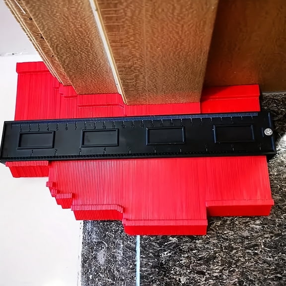 Red Contour Duplicator Gauge with Lock, Precision Shape Copy Tool, Lockable Contour Profile Gauge for Copying Curves, Irregular Edges, Woodworking, Tile Laying, Flooring Installation & DIY Projects