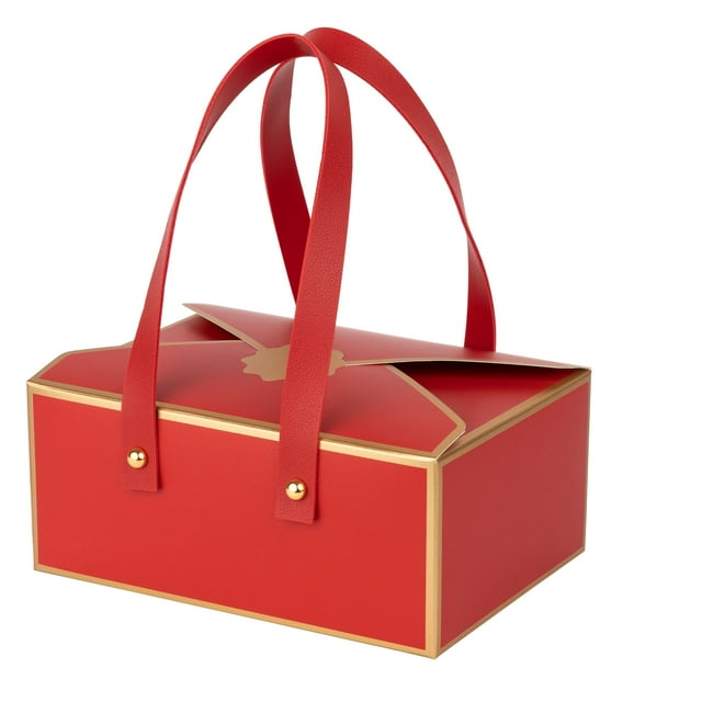 Red Cookie Boxes 8 Pack of Bakery Boxes Gift Boxes with Leather Handles 5x7x3 inch