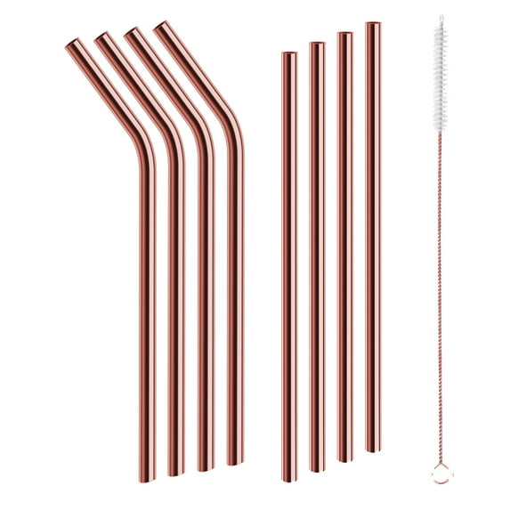 Red Copper 8 Reusable Drinking Straws 4 Straight Straws, 4 Bent Straws Includes Cleaning Brush!
