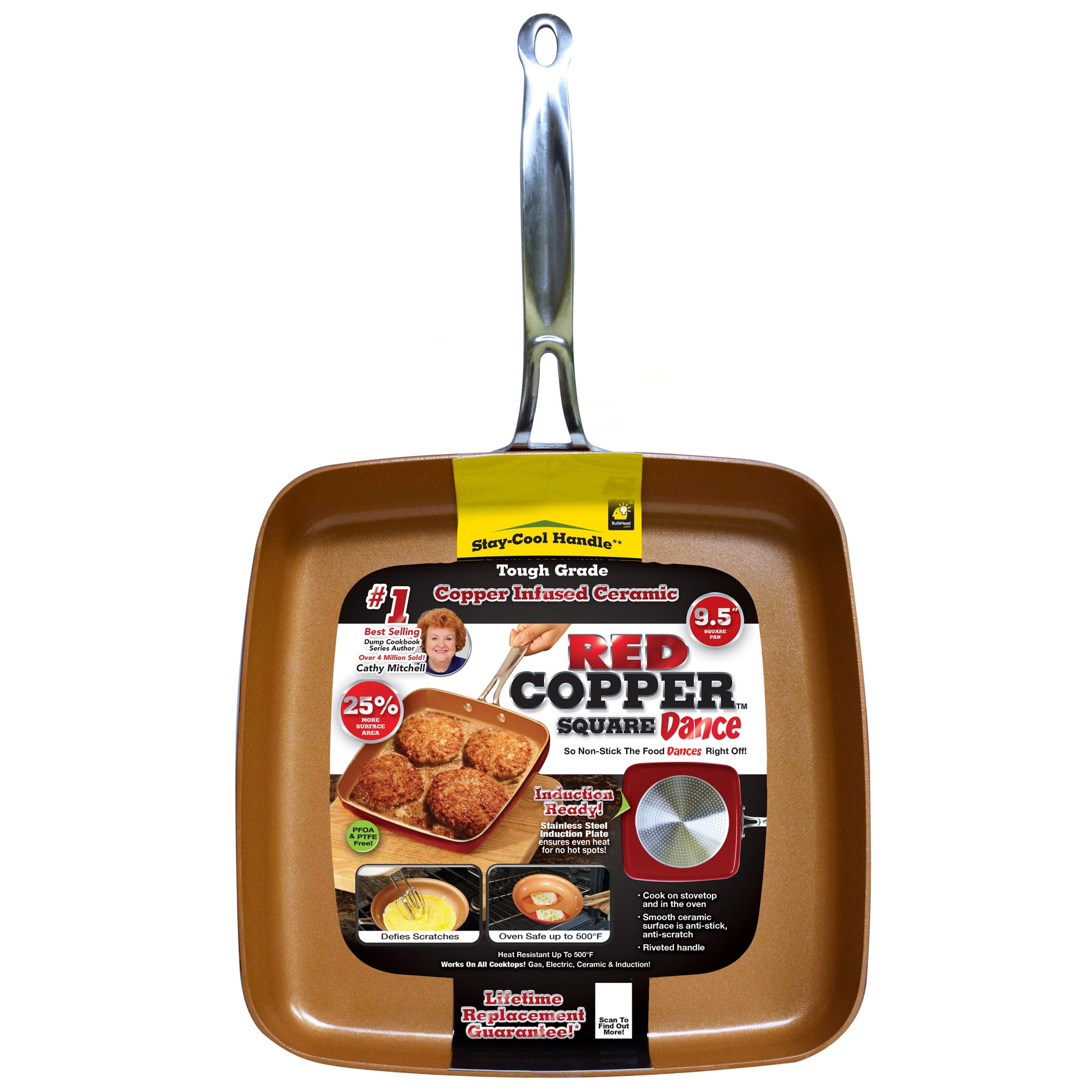 BulbHead Red Copper Square Pan 5 Piece Set by BulbHead, 10-Inch Pan, Glass  Lid, Fry Basket, & More