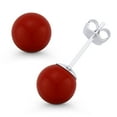 thumbnail image 1 of Red Coral Ball Butterfly Pushback Stud Earrings in 14k White Gold, 1 of 1